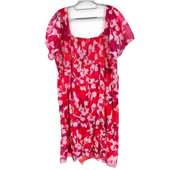Torrid Midi Pink Floral Lace Up Smocked Dress Shady Rose 4 4X 26 Boho Tea Party - Picture 11 of 14